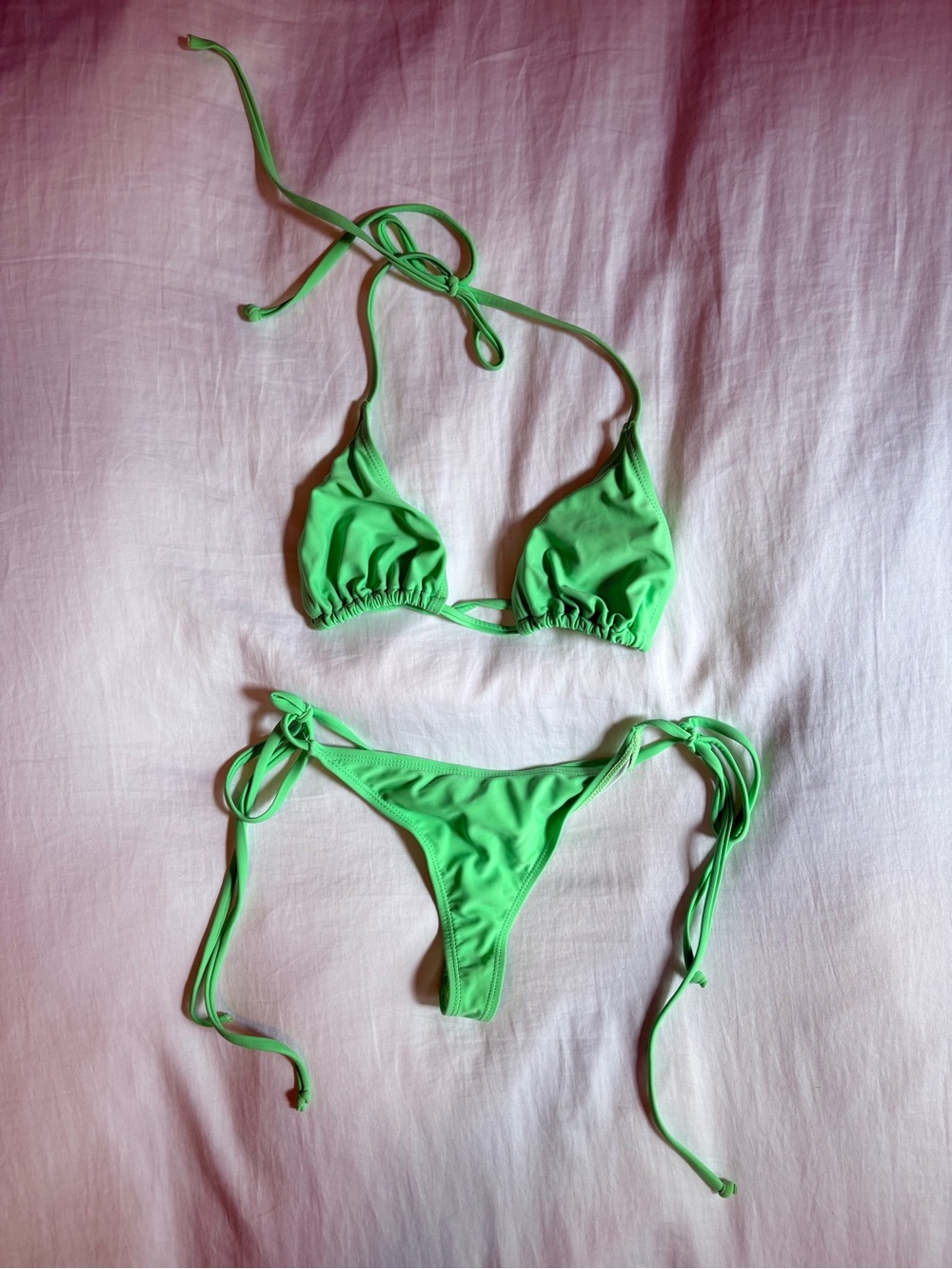 Zaful Neon Green Tie-Side Triangle Bikini